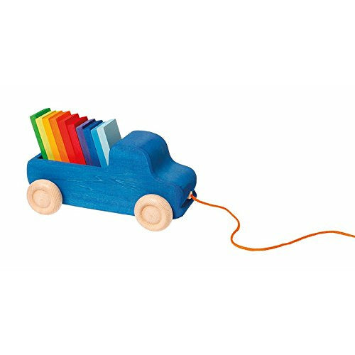 Grimm's Blue Truck Pull Along Toy with XL Color Charts Building Blocks