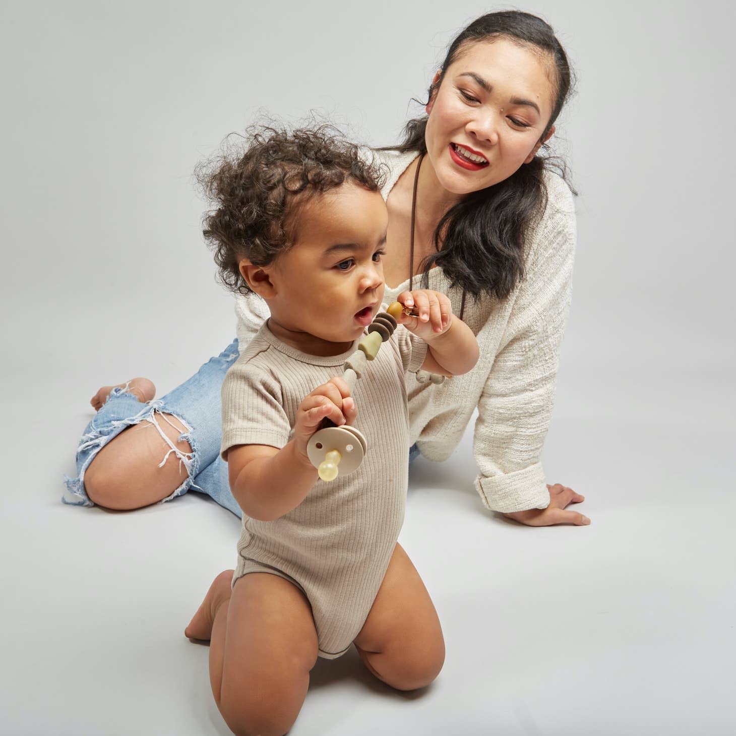 January Moon Pacifier Clip - Saddle