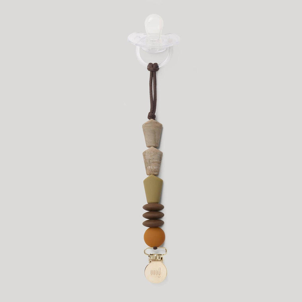 January Moon Pacifier Clip - Saddle