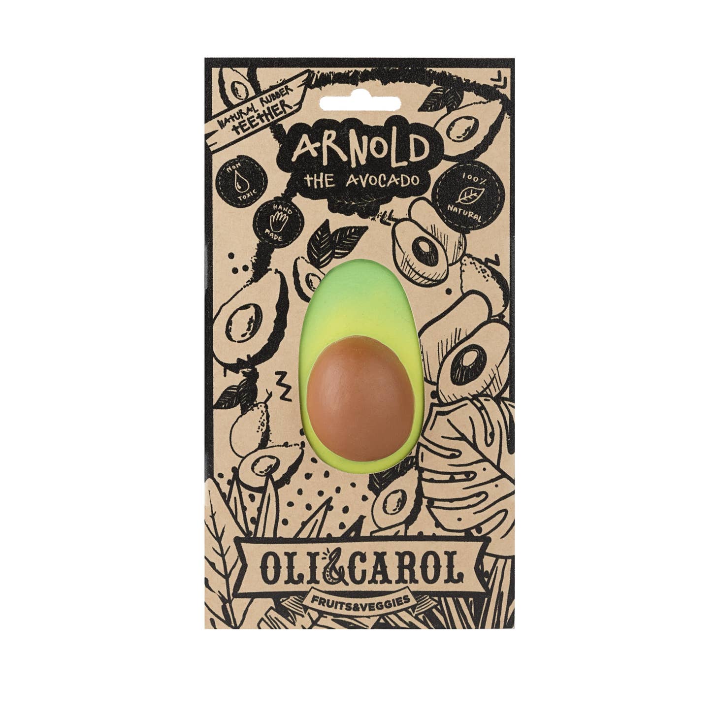Oli & Carol Natural Rubber Teether - Arnold the Avocado