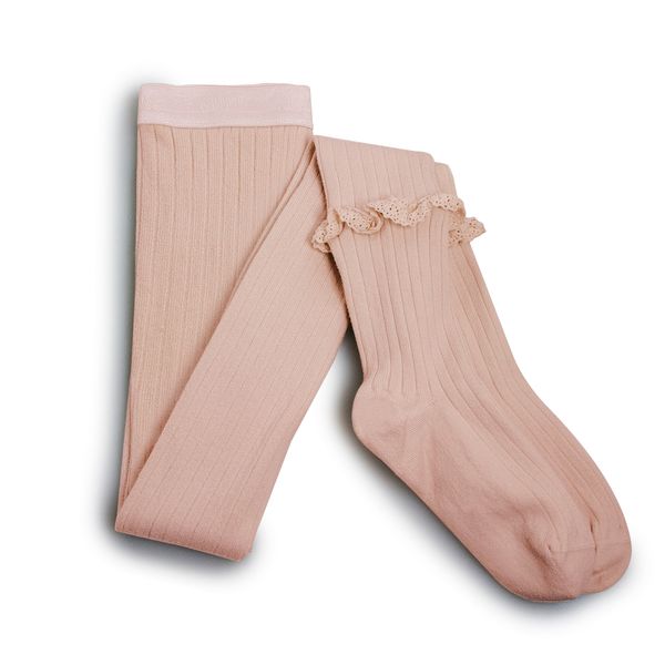 Collegien Chloe Lace Frill Ribbed Tights - Vieux Rose