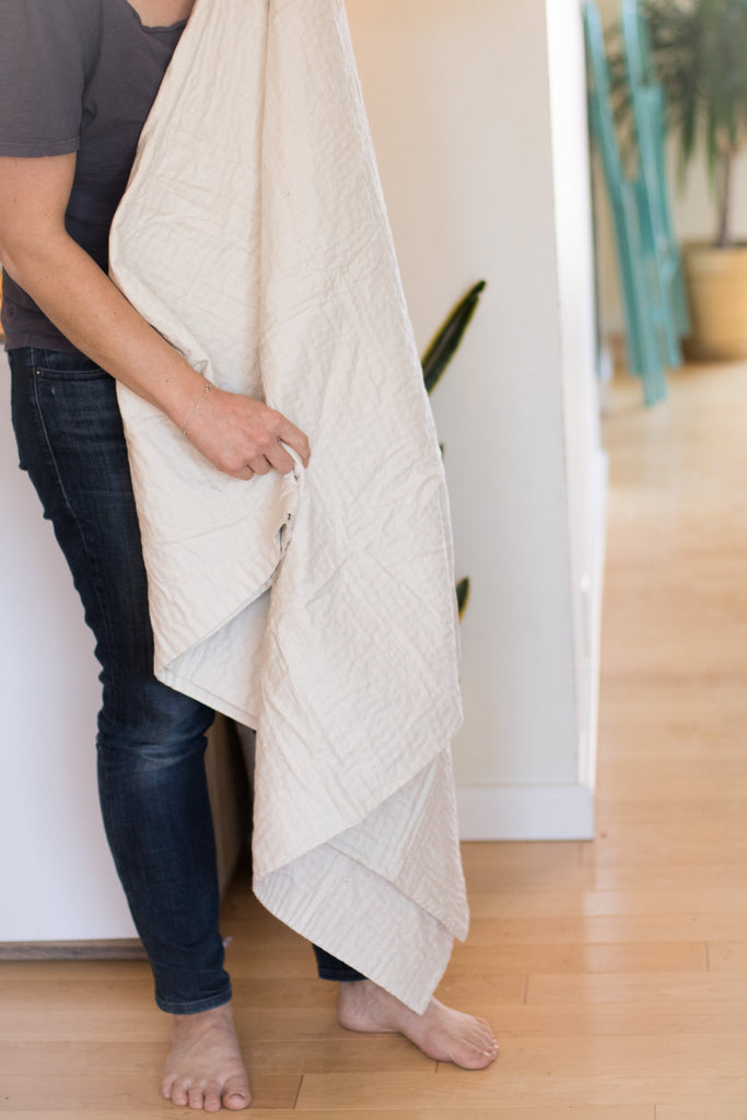 Dignify Simplicity White Kantha Throw  - Natural Stitched