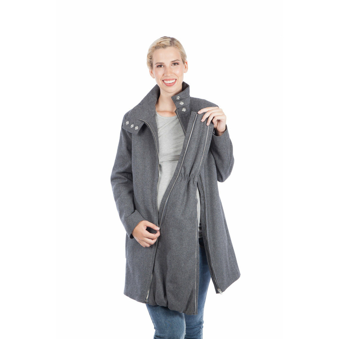 Modern Eternity Lauren Wool 3-in-1 Maternity and Babywearing Coat Dark Grey - Zip-in Panel