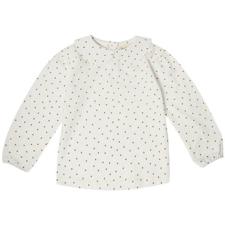 Dotty Dungarees Peter Pan Collar - Gold Dot