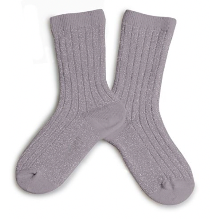 Collegien Victoire Glitter Ribbed Crew Socks - Glycine du Japon