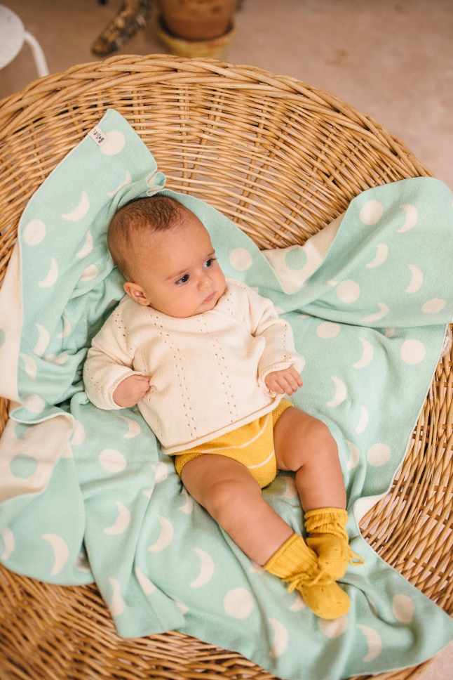 Bayiri Moons Allover Blanket - Moonlight Green & Milk