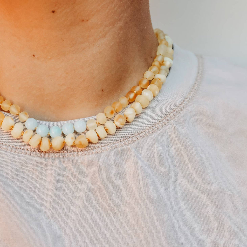 CanyonLeaf Raw Honey Amber + Raw Amazonite Necklace