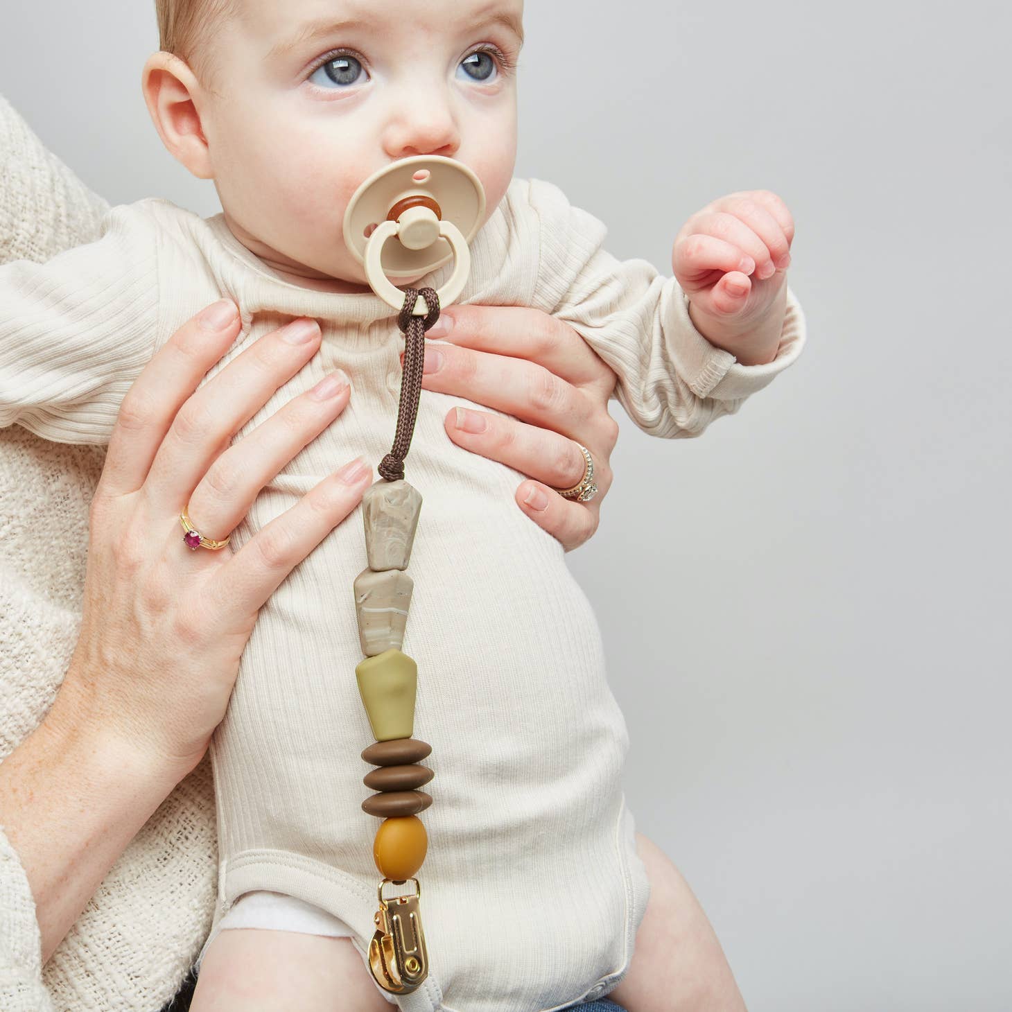 January Moon Pacifier Clip - Saddle
