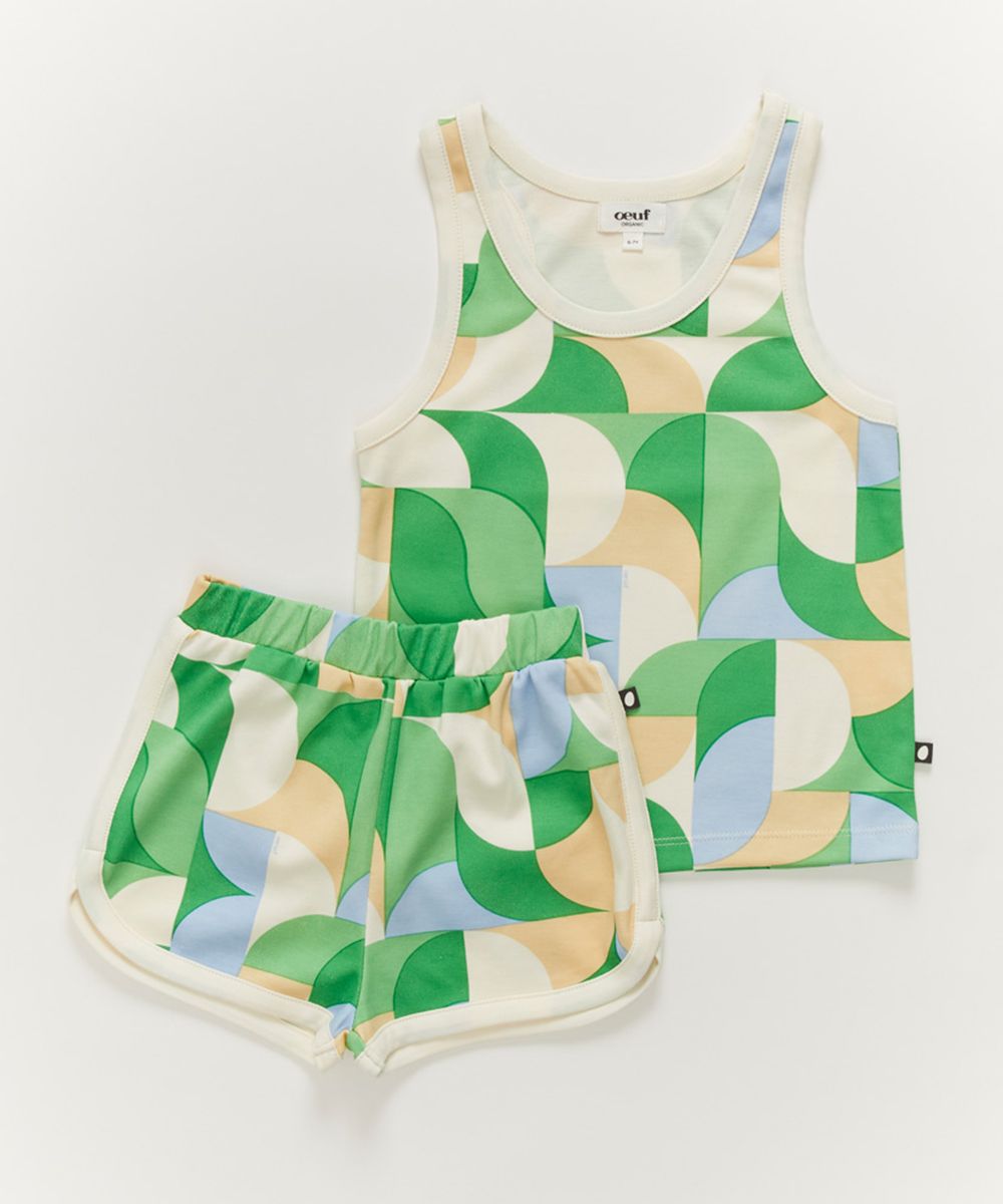 Oeuf Tank & Short Set - Fougera/ Geometric