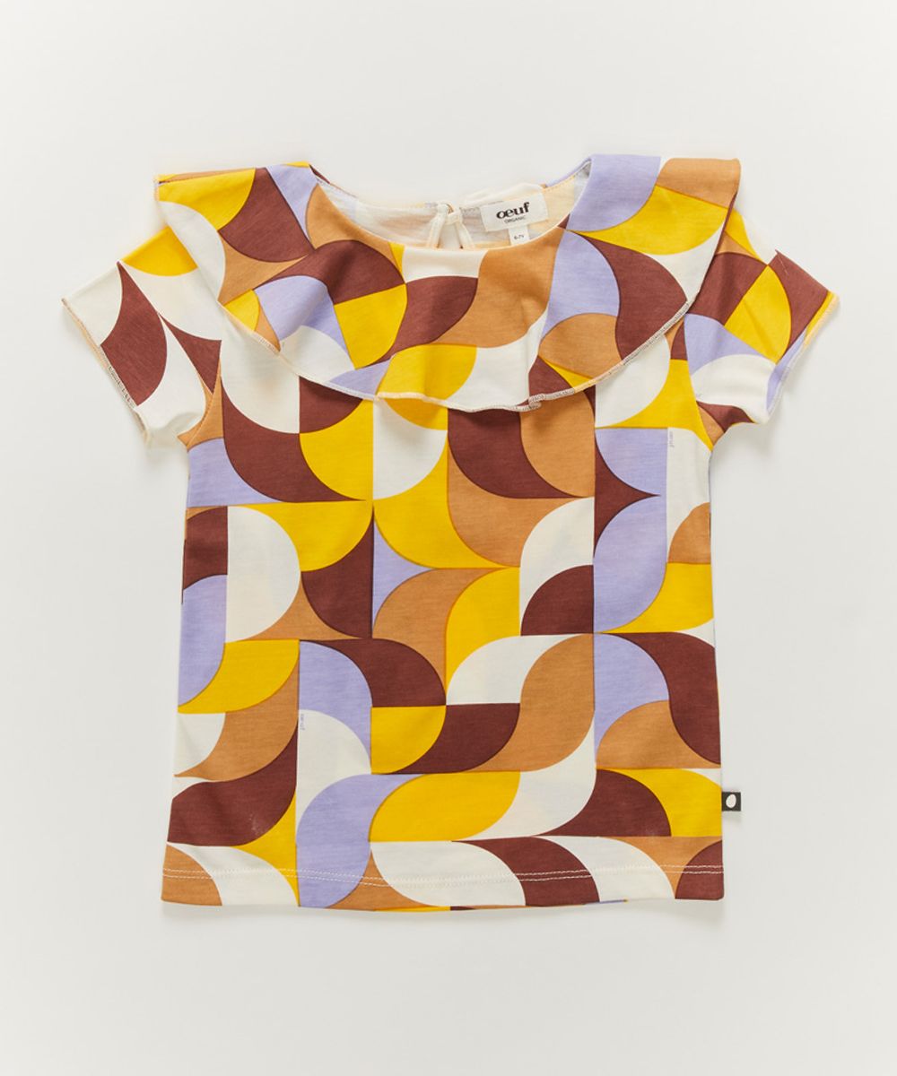 Oeuf Ruffle Collar Tee - Freesia/Geometric