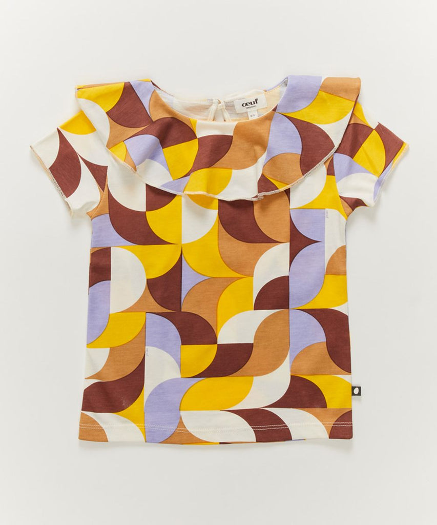 Oeuf Ruffle Collar Tee - Freesia/Geometric
