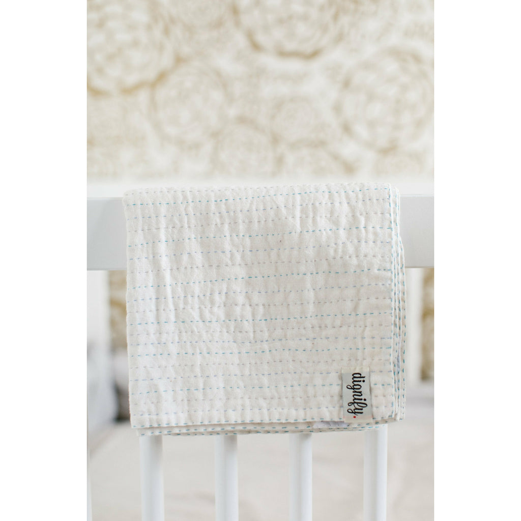 Dignify Kantha baby swaddle, natural, blue hue stitching
